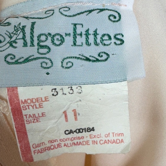 Vintage Algo-Ettes Made in Canada Puff Sleeve Pink Floral Satin Maxi Dress Small - Picture 4 of 11